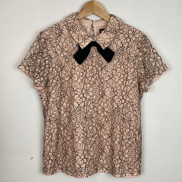 Karl Lagerfeld 10 Lace Bow Top Blouse Blush Pink - Picture 1 of 10